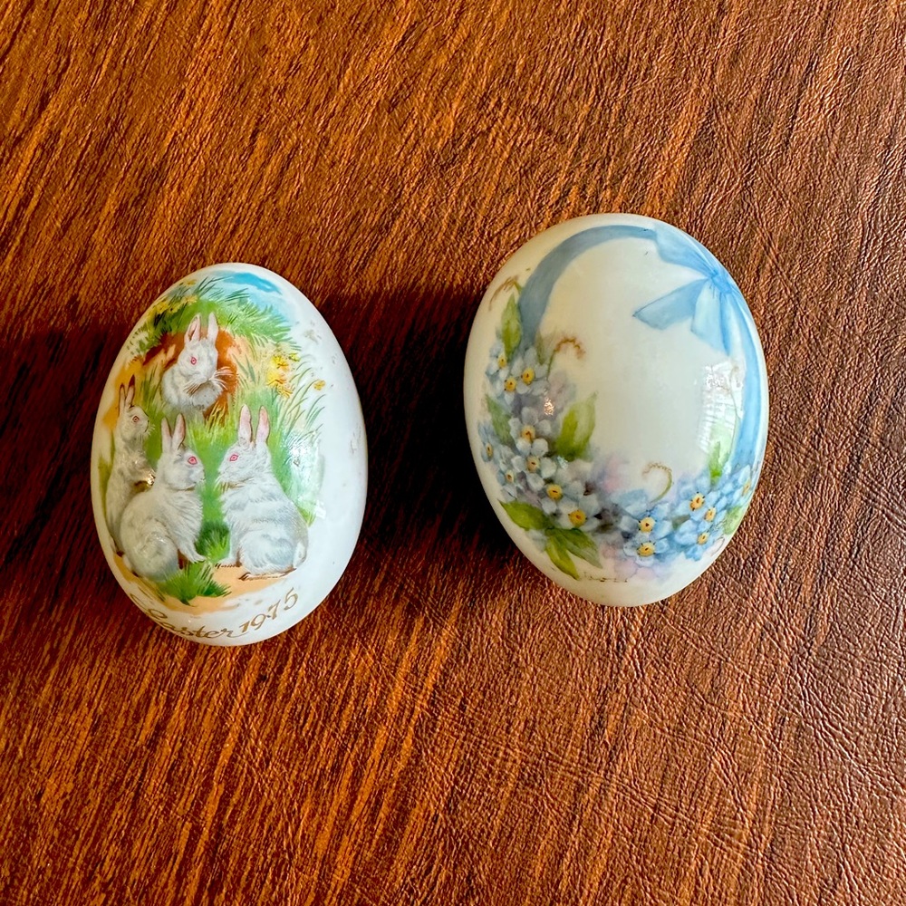 Hand-Painted Porcelain Easter Eggs - Pastel Blue & White